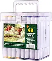 Vignette Stationery Dual Felt Tip Textas Alcohol Base Professional Graphic Colour Drawing Art Markers Fine Broad Nib Double End Pen Set With Bucket Artist Gift Texters Kit (48 Count Pack)