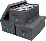 DVD Storage Box Pack of 3, Durable DVD Case Holder Organizer 15.75 x 8.46 x 6.3 Inch, DVD Rack with Lid and Index Labels to Hold up to 75 DVD Cases - Gray