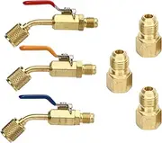 6 Pieces Air Conditioning Refrigerant Angled Compact Ball Valve 1/4’’ SAE for R410a R134a R12 R22 R502 AC HVAC Refrigeration Charging Hoses Refrigerant Tank Adapter