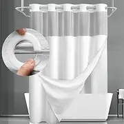 [YellyHommy] No Hook Shower Curtain with Snap in Fabric Liner Set Less Time White Waffle Shower Curtain for Bathroom 75" L x 72" W