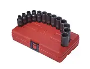 3338 3/8-Inch Drive 12 Point Metric Semi-Deep Impact Socket Set, 13-Piece