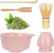 Matcha Tea Set, 5 Pieces, Japanese Tea Set, Includes Matcha Bowl with Spout, Matcha Whisk Holder, Bamboo Matcha Whisk, 2 Bamboo Matcha Spoons, Matcha Set