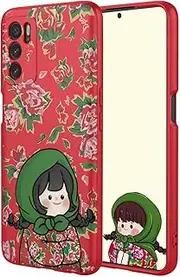 [YUECXIN] Case for OPPO A16 / OPPO A16s / OPPO A54s, Ultra thin Liquid Silicone Silky Soft Touch Cute Pattern Girls Cover, with Microfiber Lining Shockproof TPU Bumper Case. Red Girl