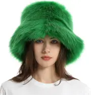 Fuzzy Bucket Hat Fashion Warm Winter Hat Fluffy Furry Plush Faux Fur Hats Fishing Hat Bucket Hats A Green