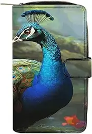 [LQPMNK] PU Leather Wallet, Colorful Peacock Print Wallet with Multiple Slots Elegant Wallet Business Wallet Travel Wallet Bifold Wallet, style, 19.7x11x3.5cm, Minimalist, Style, 19.7x11x3.5cm,