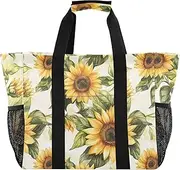 [sanluoli] Large Tote Bag Collapsable Beach Tote Sandproof Canvas Laundry Bag Travel, Retro Vintage Sunflowers, 1 size