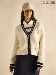 Joules Centre Court Cream Cotton Cable Knit Cardigan (E85932) | $150