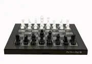 Dal Rossi Italy Black & White Chess Set on 16" Carbon Fibre Finish Folding Board