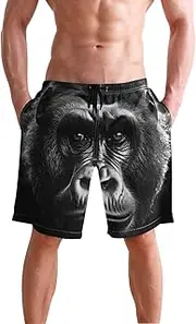 [XYMZR] Men's Swim Trunks Portrait Gorilla Black Quick-Dry Bathing Suit Swimming Board Shorts S
