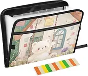 Cartoon Cute White Teddy Bear File Folders 13 Pockets A4 Letter Size Folder with Pocket with Zipper Closure Folder with Labels for Paperwork