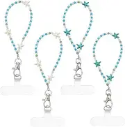 HOBBIESAY 4Pcs Phone Charms Turquoise Mobile Straps Starfish Phone Wrist Strap Cute Sea Beaded Cell Phones Lanyard Straps Wrist Strap for Bag Airpods Camera Pendants Phones Case Decor