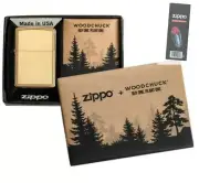 Zippo 49082 Woodchuck USA Birch Emblem Brushed Brass Finish Lighter + FLINT PACK