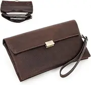 [FAOONNMY] Mens Clutch Bag Vintage Genuine Leather Phone Handbag Purse with Wrist Strap, Large Capacity Underarm Bag Zipper Long Wallet, Outdoor Travel Organizer Wristlet Bag for Business Work, Gift