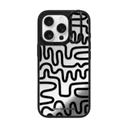 iPhone 16 Pro Mirror Ring Stand Case MagSafe Compatible Black Line Art by Corey Paige Designs