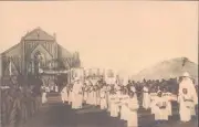 CONGO Belgian mission procession in Baudouinville 1920s PC