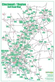 Golf Road Map - Cincinnati / Dayton. - Golf Travel Map - Golf Planner