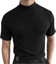 [Uillui] Men's Mock Turtleneck Sweater Short Sleeve Casual Basic Pullover Undershirts Baselayer Cotton Stretch Mock Neck Tee