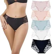 [Chouchounel] Ladies Underwear Panties Hipster Briefs Lace Panties Lingerie Set 5-Pack Low Rise Women Underwear