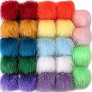 SIQUK 24 Pieces Faux Fur Pom Pom Balls DIY Faux Fox Fur Fluffy Pom Poms with Elastic Loop for Hats Scarves Gloves Bags Accessories(12 Colors, 2 Pcs for Each Color)