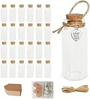 LOYONAL Mini Glass Bottles With Cork, 24 Pcs 30 ml Small Glass Jars With Cork Lids, Wedding Favour Bottles, Small Craft Bottles, Wish Jar