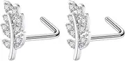 [Niaspi] 2Pcs 20G Stainless Steel Nose Studs Rings for Women 316L Surgical Steel CZ Leaf Nose Rings Studs Sparkling Nose Nostril Piercing Jewelry, 20g, Stainless Steel, no gemstone