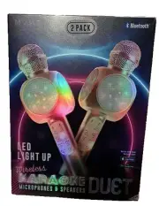 NEW MVMT WIRELESS BLUETOOTH LED LIGHT UP KARAOKE MICROPHONES & SPEAKERS DUET SET