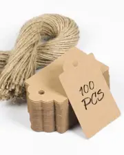 100 Pcs Kraft Paper Tags with String Writable Brown Price Tags with Jute