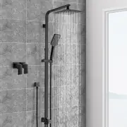 ACA WELS Square Twin Shower Head Station with Taps Set Matte Black