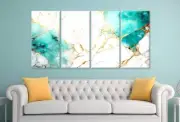 Green Marble With Gold 3 & 4 Panels Australian Made Wall Canvas High Quality