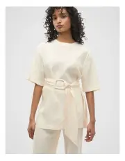 [Seed Heritage] Crinkled Satin Belted Tunic in Coconut Cream