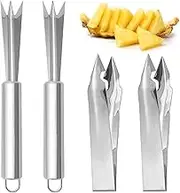 4PCS Pineapple Eye Peeler Remover Tool, Stainless Steel Pineapple Eye Clip and V Shape Pineapple Eye Cutter, for Home Kitchen Fruit Store Supermarket (Silver, One Size)