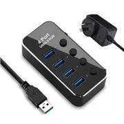 Powered 4 Port USB 3.0 Hub with Individual Switch and AC Adapter