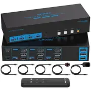 4K144Hz HDMI + 2 Displayport KVM Switch 3 Monitors 3 Computers 8K USB 3.0 KVM