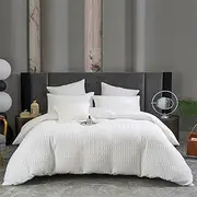100% Cotton Striped Large Waffle Pattern White Quilt Doona Duvet Cover Set (King)