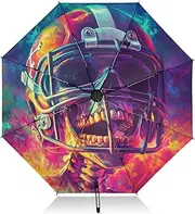[PDZRMY] Cyber Skull Abstruct UV Protection Travel Umbrella Compact for Rain and Sun - Auto Open and Close UPF 50+ Windproof Portable 46” Sun Umbrella for Women and Men
