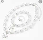 Claire’s club snow flakes ring necklace bracelet pearl crystal jewelry set