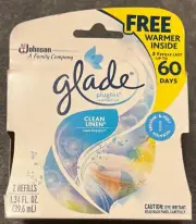 2 Count Glade Plugins Scented Oil Refills With 1 Warmer - Clean Linen Scent