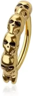 [Pierced Owl] 14GA 316L Stainless Steel Skull Lined Hinged Curved Bar Clicker Belly Button Ring, 14ga, Metal, no gemstone