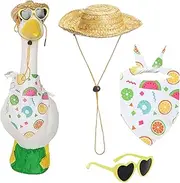 Porch Geese Clothing, Garden Geese Costume, Beach Holiday Style Cement Figure Sunglasses Straw Hat Clothes For Courtyard Indoor Window