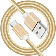 Nylon Braided USB-A to USB-C 2m/6ft Fast Charging Cable For Samsung, Xiaomi, Redmi, Huawei & All Android TYPE-C Devices - Gold