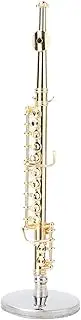 Baxnore Gold Plated Miniature Flute Model, 11cm Handcrafted Copper Music Decor Replica with Display Stand for Shelf Desktop
