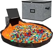 Toy Storage Basket and Play Mat for Boys and Girls’ Building Bricks/Blocks, 16"x12.6"x12.6" Extra Large Hard Shell Toy Organizer and Storage Box Bins for Kids (Dark Grey)
