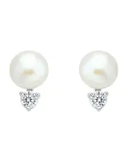 [Amor] Freshwater Pearl & Cubic Zirconia Stud Earrings In Silver