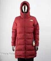 Womens The North Face Gotham Mid Parka 550-Down Winter Jacket Hooded - Cordovan