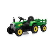 ROVO KIDS Electric Ride On Toy Tractor and Trailer Children's Car Remote Control - Green and Yellow