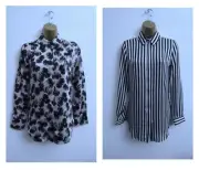 PRIMARK LADIES BLOUSE TOP BUNDLE SIZE 6 BLACK BEIGE SILKY LONG SLEEVED x2 NEW