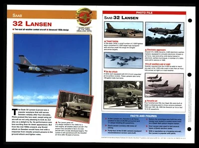 "Saab 32 Lansen" 1950s Combat Warplane Aircraft of World Spec Sheet