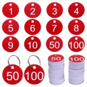 Numbers Key Tags, 1-100 Plastic ID Hang Tag with Metal Ring(Red & White)