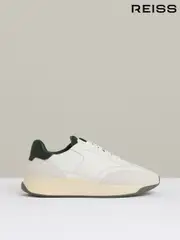 Reiss Off White/Green Emmett Leather Suede Running Trainers (F67634) | $295
