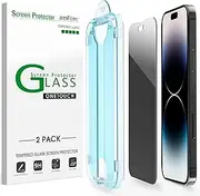 amFilm OneTouch Compatible with iPhone 14 Pro Max 6.7" Privacy Tempered Glass Screen Protector - with Easy Installation Kit, Full Coverage Case Friendly (2-Pack)